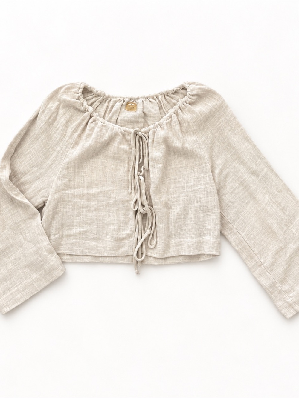 Free People Beige Tie-Front Peasant Blouse